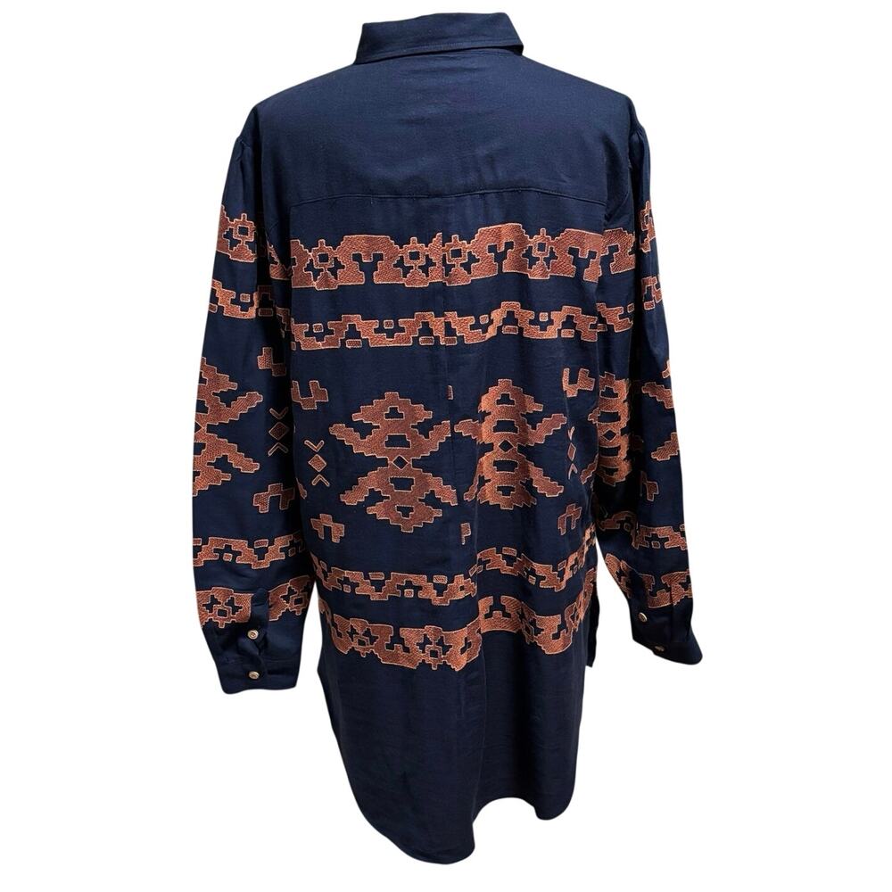 Overland Size M Maya Cotton Blend Shirt Style 34223 Aztec Southwest Embroidered - Picture 3 of 4